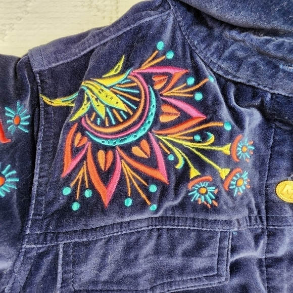 Vintage Bob Mackie Wearable Art Blue Velvet Button Down Embroidered Jacket SizeS - Picture 9 of 16